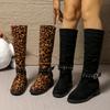 Внешняя торговля большой размер леопардовый принт высокий голенище до колена модные ботинки 2025 осень и зима квадратный каблук круглый носок женские ботинки в наличии