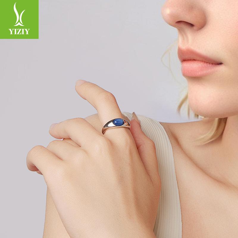S925 Sterling Silver Kyanite Open Ring Vintage Bohemian Charm Ring
