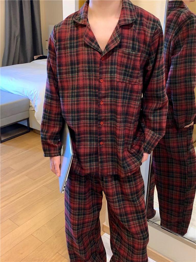 Пижамный комплект в красную клетку в корейском стиле: Удобная, Повседневная Домашняя Одежда для Пар