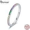BAMOER 925 Sterling Silver Shiny Colorful Zircon Rainbow Ring Women Stackable Statement Rings