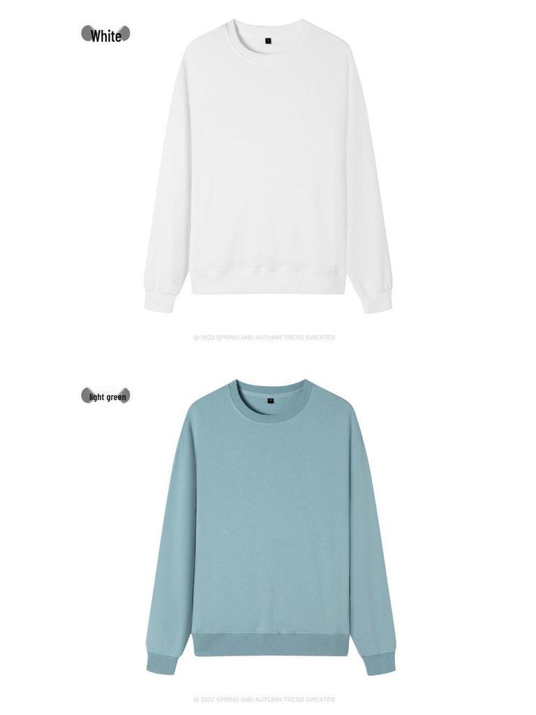 Мужская хлопковая толстовка с круглым вырезом: Весна/Осень, Свободный крой, Большой размер, Однотонный, Парная спортивная одежда, Куртка-футболка с длинным рукавом и логотипом.