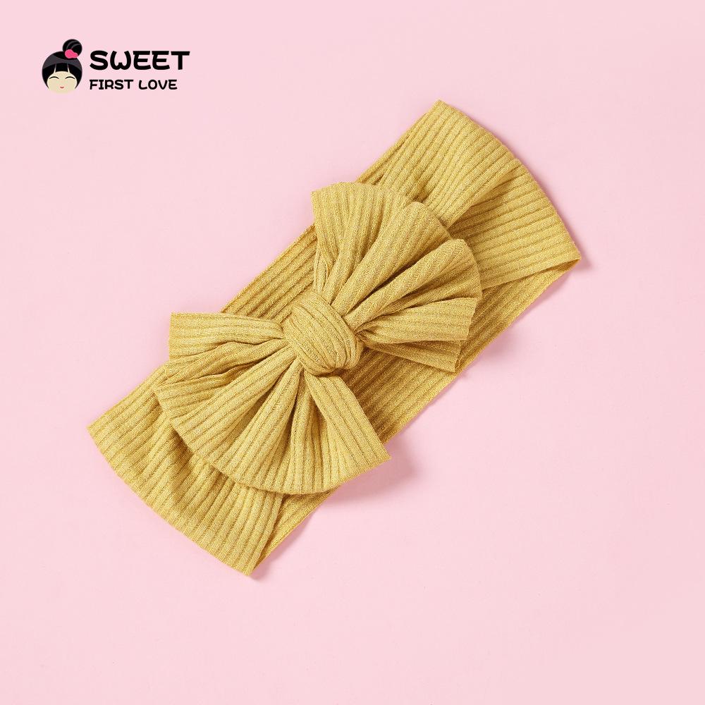 Niansheng Handmade Ribbed Bow Headband for Babies - Solid Color