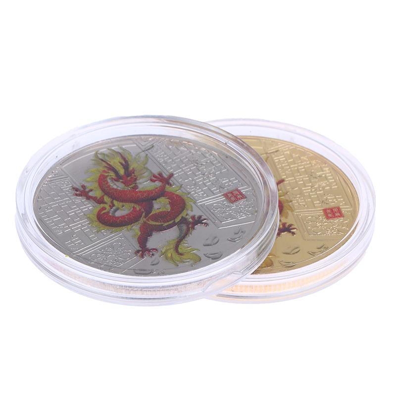 1 шт. памятные монеты 2024 года Дракона, окрашенный значок зодиака