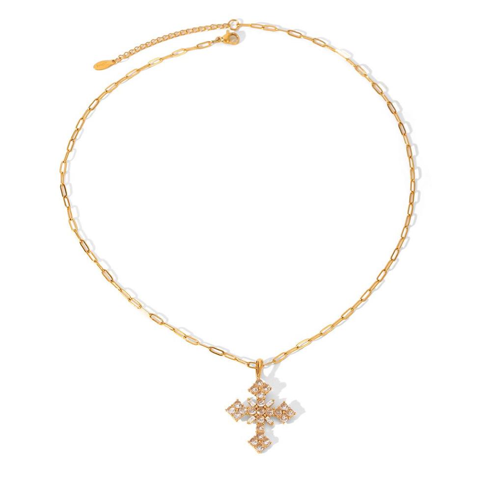 Хит продаж Французское Нержавеющее Стальное Крестовое Ожерелье с Подвеской из Циркона и Жемчуга