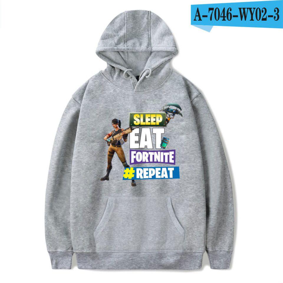 Printed Game Fortnite Sleep Eat Fortnite Repeat Casual Long Sleeve Hoodie Cotton