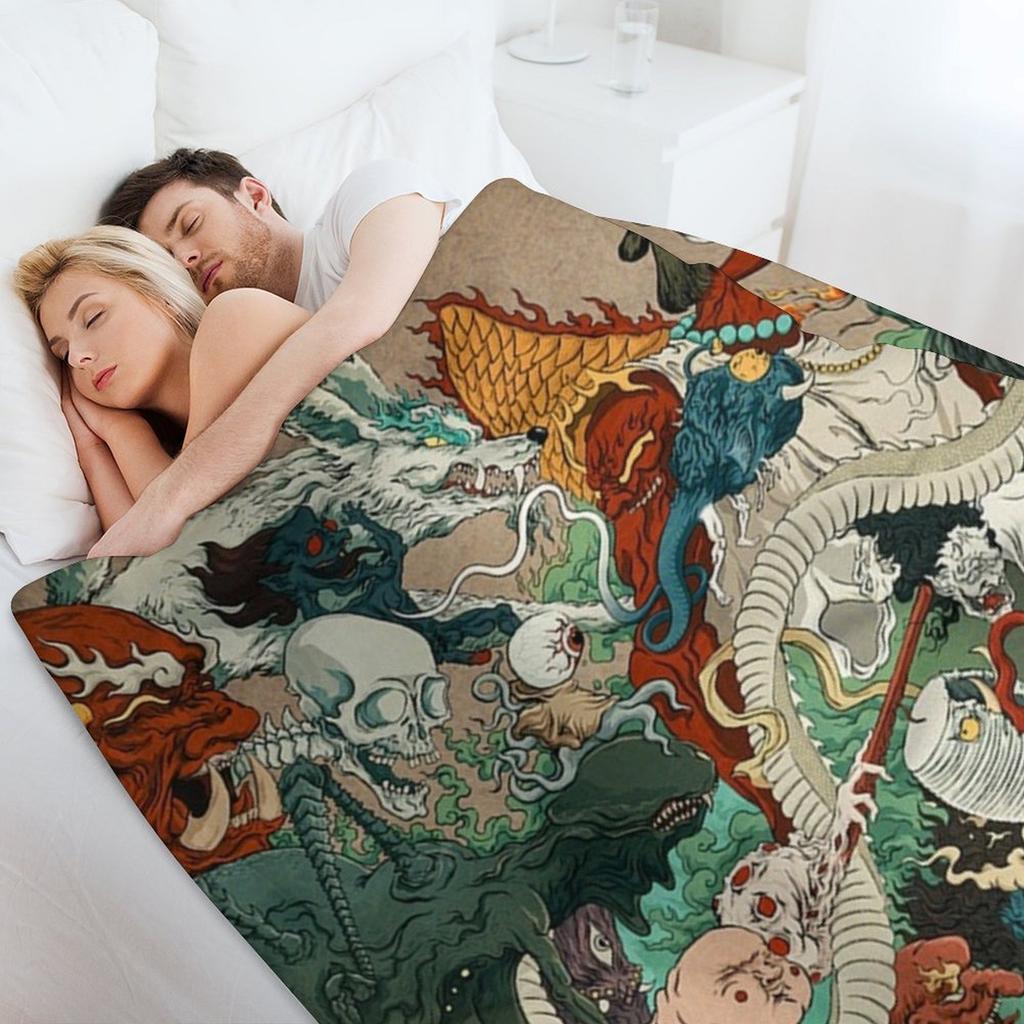 Japanese kaiju monsters Throw Blanket Soft Plaid Plush Decorative Sofas Multi-Purpose Blankets