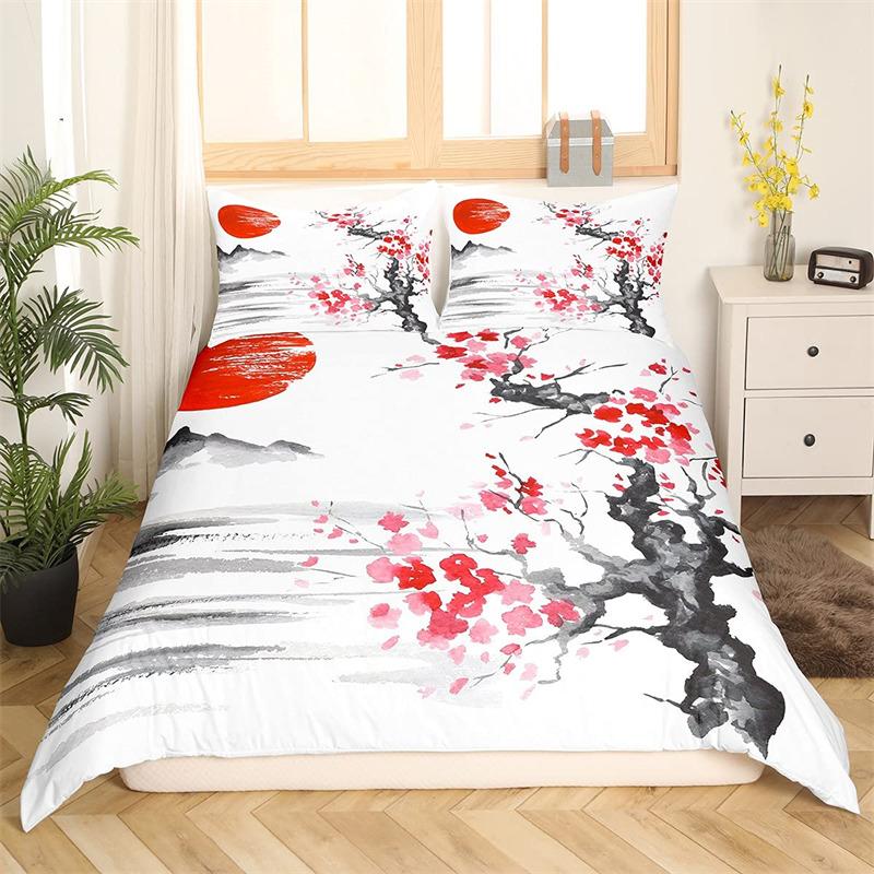 Комплект постельного белья «Цветущая сакура», пододеяльник с цветочной веткой, японский стиль, ботанические пейзажные картины, покрывало для одеяла, декор для спальни