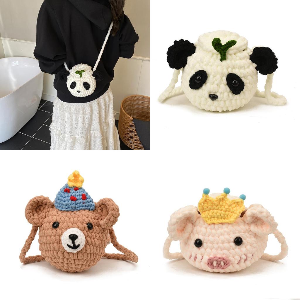 Cute Pig Knit Tote Bag With Canvas And Seaming Details For Urban Streetwear Style