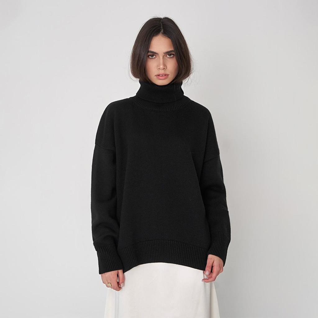 Женский осенне-зимний однотонный свободный вязаный топ с высоким воротом и длинным рукавом, свитер