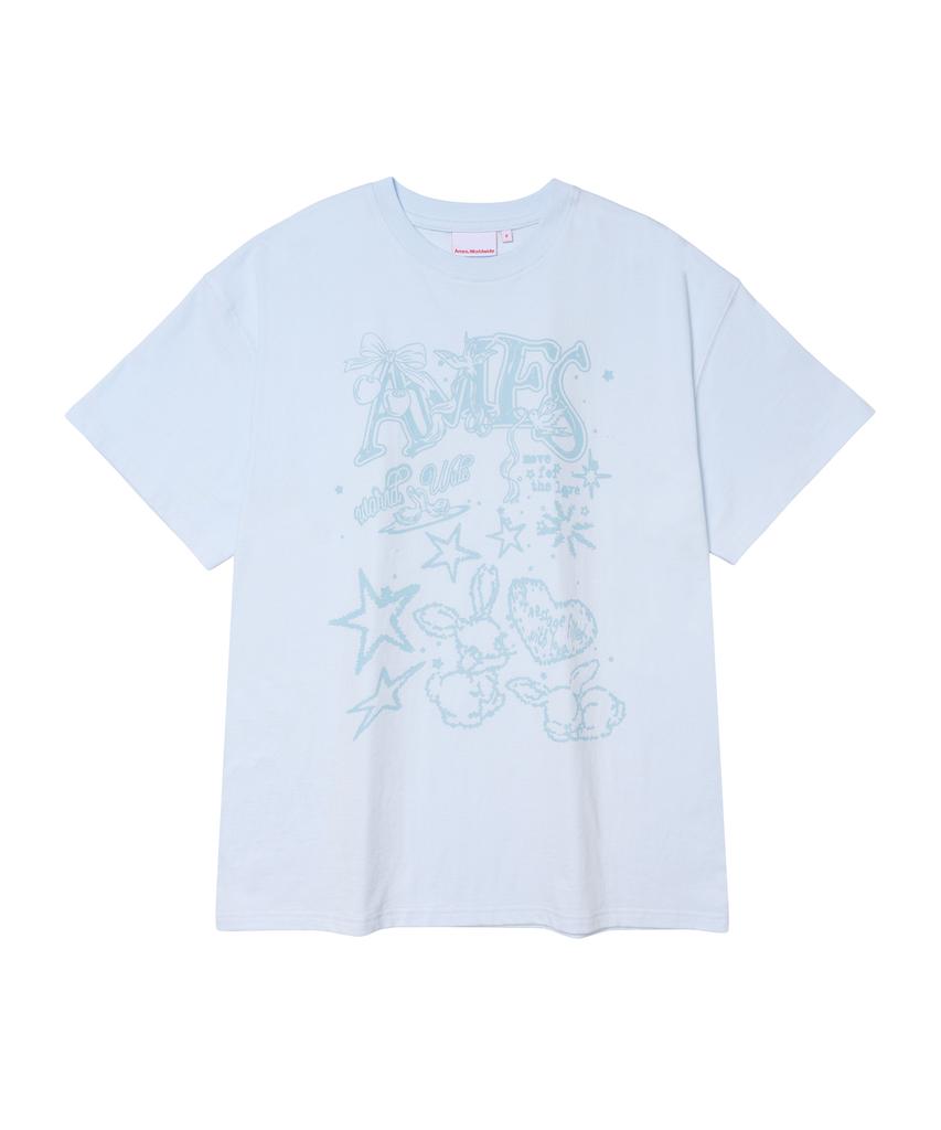 AMES-WORLDWIDE Rabbit Art Drawing Tee Blue