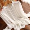 Elegant Solid Office Lady Shirt Women Clothes Casual White Silk Satin Blouses Tops Fashion Long Sleeve O-neck Pleated Blouse 29955