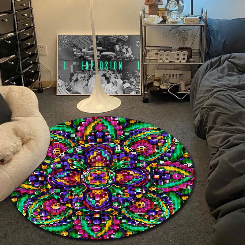 Contemporary Round Pop Art Multicolor Accent Rug, Non-Slip Floor Mat for Kids Room