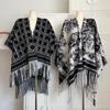 Winter France Knitting Tassels Shawl Women Fashion Warm Natural Plaid Muffler Female Vintage Design Knit Loose Print Scarf New