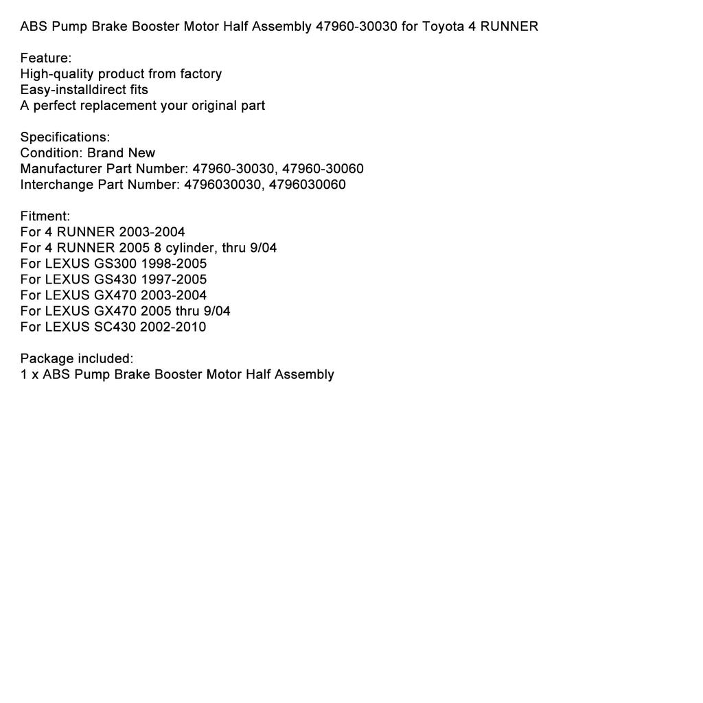 Блок ABS Мотор усилителя тормозов Полусборка 47960-30030 для Toyota 4 RUNNER