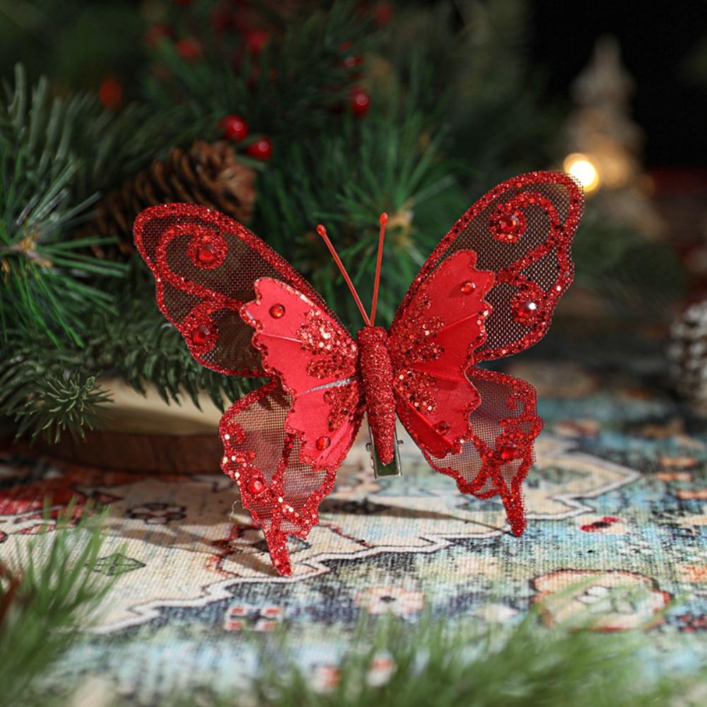 3Pcs New Year DIY Artificial Butterfly Decoration Plastic Christmas Tree Ornament