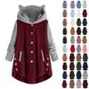 Женская свободная плюшевая однотонная куртка на пуговицах с капюшоном и карманом на одной пуговице