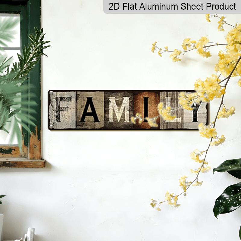 1pc 15.7×3.94 Metal Sign Rustic "FAMILY" Aluminum Decorative Sign - Vintage Style Wall Art for Home Decor, Farmhouse Living Room, Kitchen or Bedroom