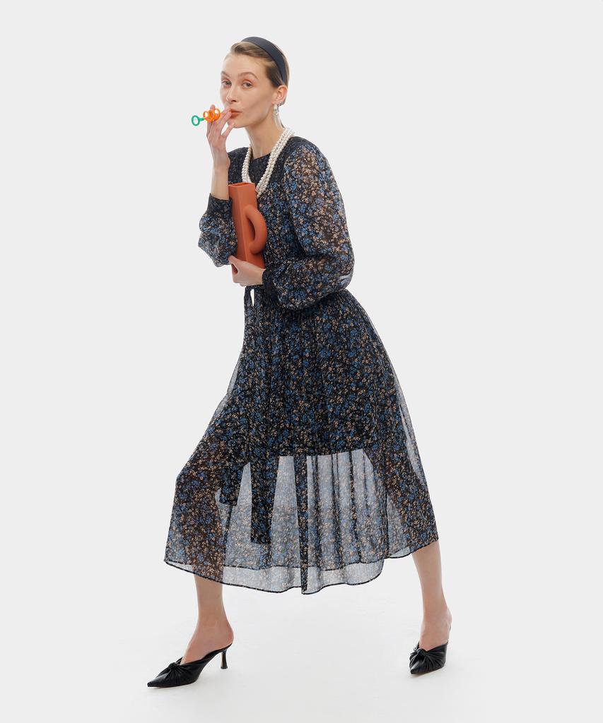 Etmont Smock Shirring Lace Dress Blue