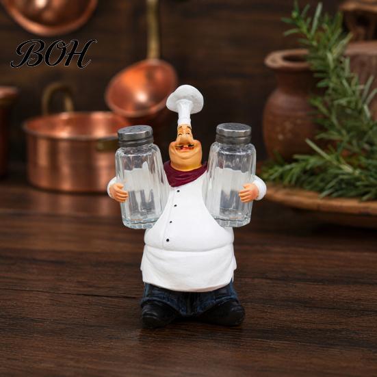 Moisture-proof Kitchen Ornament Chef Figurine, Resin Countertop Table Decoration, Funny Statue with Solid Figurine Seasoning Bottle/Bottle Opener