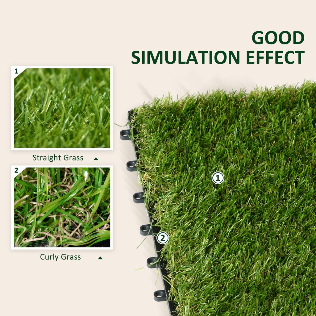 10 Piece Artificial Grass Set Weatherproof Turf Tiles 25mm Pile Height Outdoor Carpet For Garden Balcony And Patio 30 X