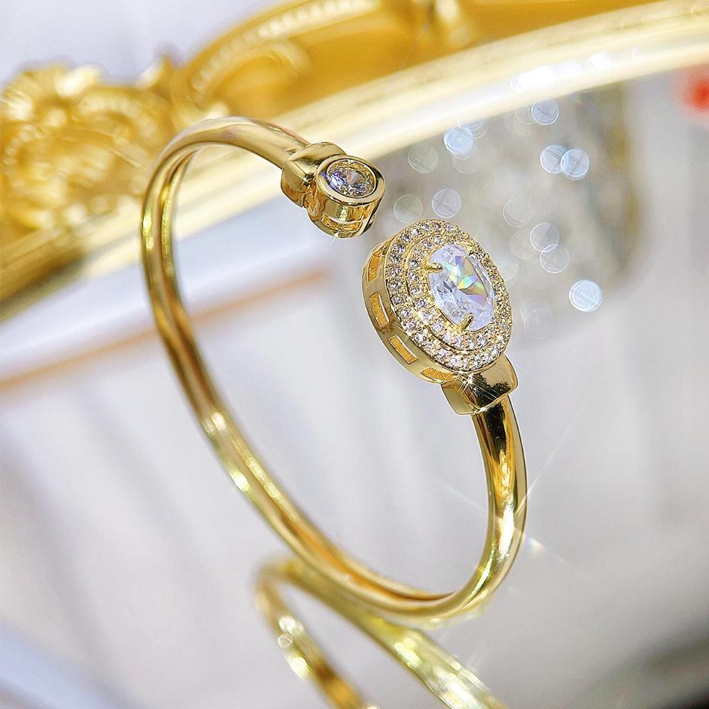 CMM Modern Jewelry European Fashion Sapphire Color Zircon Opening Adjustable Bracelet Bangle Golden Woman All-Match Jewelry Accessories
