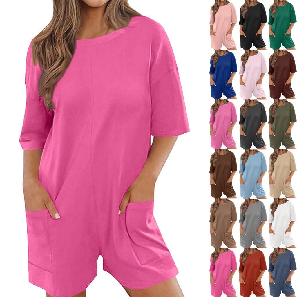 Women's Comfortable Casual Jumpsuit Short Sleeve Top Sweater Jumpsuit Shorts