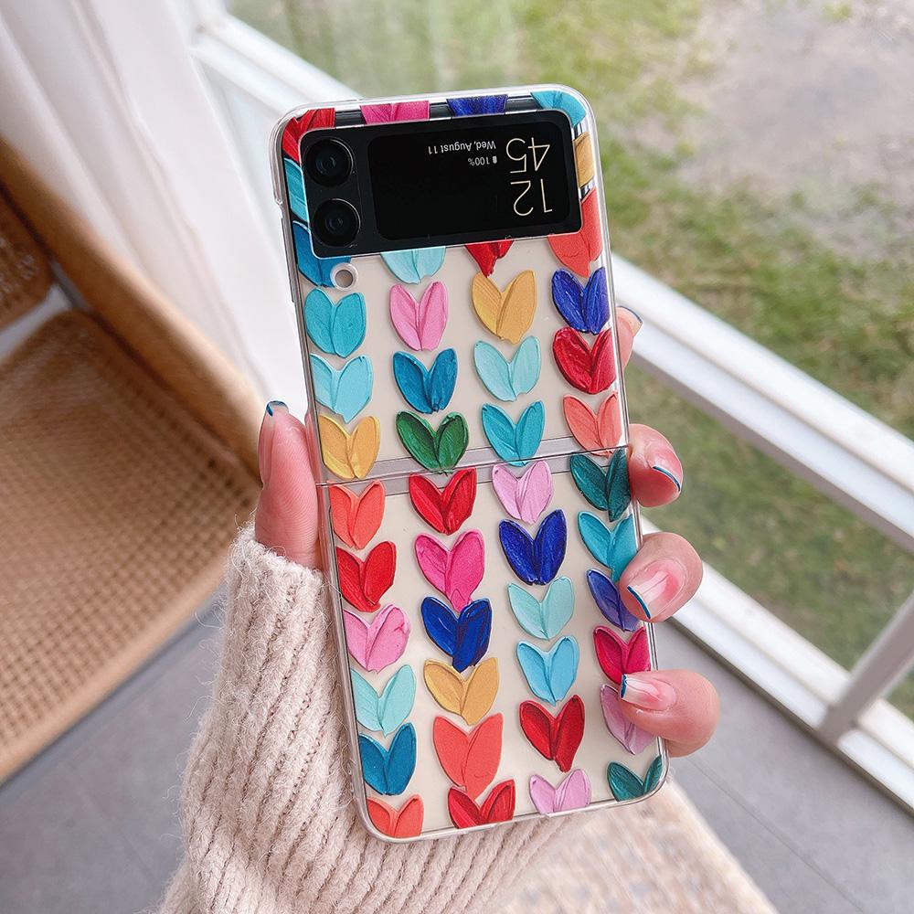 Женский милый красочный чехол для телефона с сердечком для Samsung Galaxy Z Flip 3 5g, тонкий прозрачный жесткий чехол для ПК Z Flip3