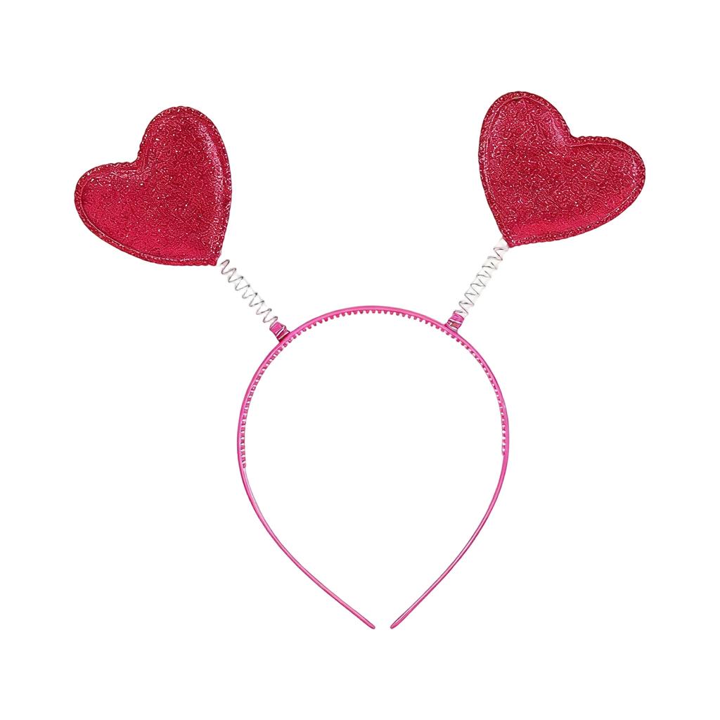 Heart Shaped Glitter Headband with Decorative Tinsel and Flexible Heart Accents for Costume Party Events and Celebrations