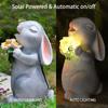 Solar Outdoor Garden Statues Lights Resin Rabbit With Flowers Garden Sculpture Decor For Patio Yard Lawn Ornaments