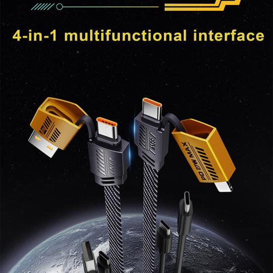 25/100/150/200 СМ Зарядный кабель 4-в-1 PD 65 Вт USB Type-C 8-контактный портативный портативный мобильный телефон с быстрой зарядкой для планшета Плетеный кабель для передачи данных Проводной шнур Аксессуары для телефонов