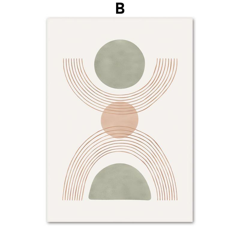 Бохо Зеленый Лист Солнце Радуга Геометрия Настенное Искусство Холст Живопись Абстрактные Линии Постеры и Принты Картины для Декора Гостиной