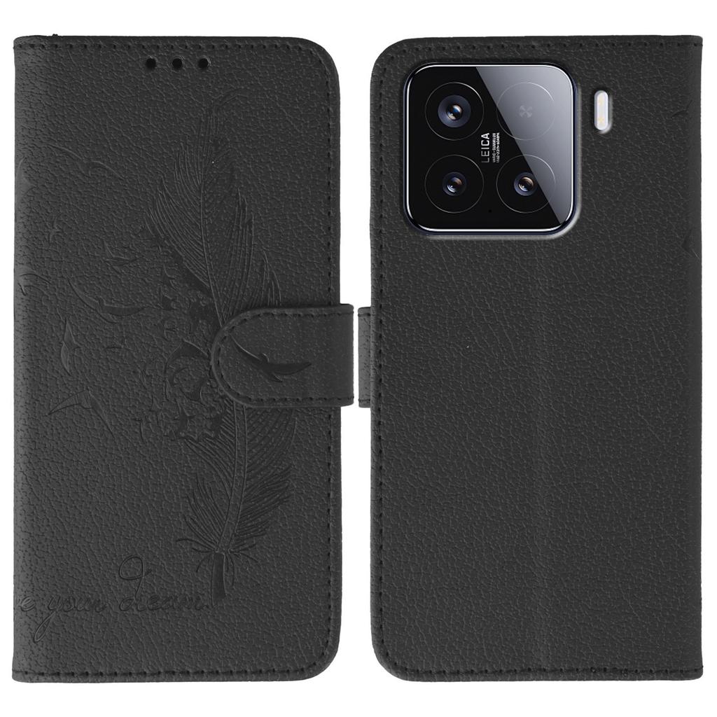 For Xiaomi 15 Case Feather Imprint PU Leather Wallet Phone Cover