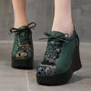Fashion GKTINOO 2025 Spring Ethnic Style Women Genuine Leather Shoes Lace Up Wedges Heels Shoes Thick Sole Casual Ladies Platform Shoes