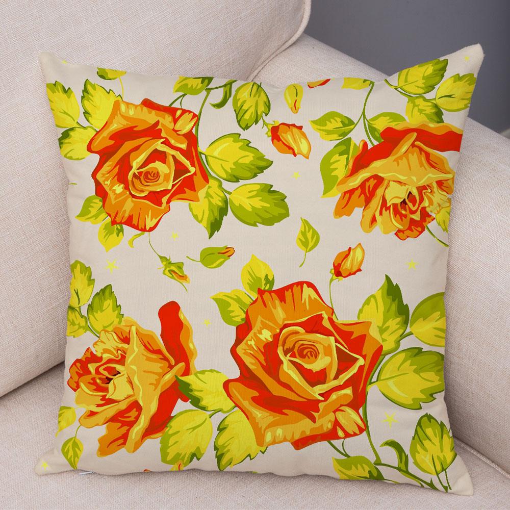 Rose Red Flower Pillowcase Decorative Bird Flower Plant Pillowcase Cushion Sofa Home Car