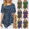 Женская пикантная заостренная юбка с леопардовым принтом и круглым вырезом для зрелых темпераментов, женская повседневная юбка с короткими рукавами, летний топ S-8XL