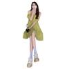 New solid color dress summer one-word neck bubble sleeve temperament fashionable and thin big swing skirt ins tide