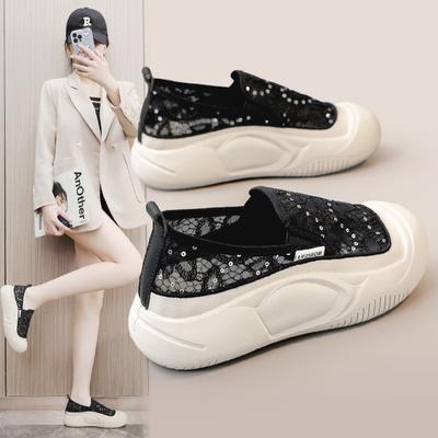 Zyxfl55 Новые белые туфли с сетчатой ​​поверхностью Женские дышащие туфли с полыми краями Летние туфли на платформе, увеличивающие рост Туфли с сетчатой ​​поверхностью