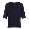 Crew neck medium sleeve thin T-shirt women's summer new American Spice Girl solid color thin slim bottoming shirt top