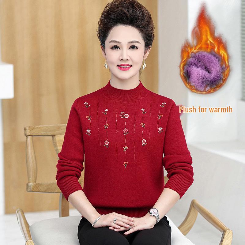 Mom's Winter Velvet One-Piece: Stylish Thickened Sweater with Warm Inner Layer for Middle-Aged & Elderly Women