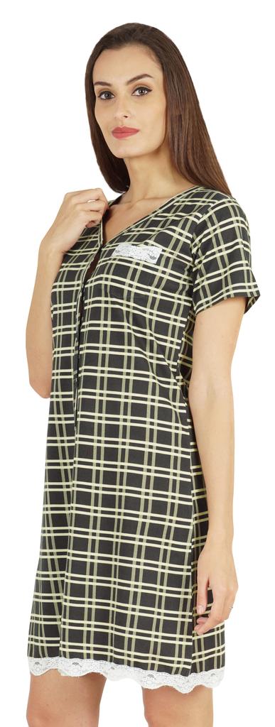 Inkmeso Printed V-Neck Nightgown Sleepwear For Womens Nightshirt Soft Button