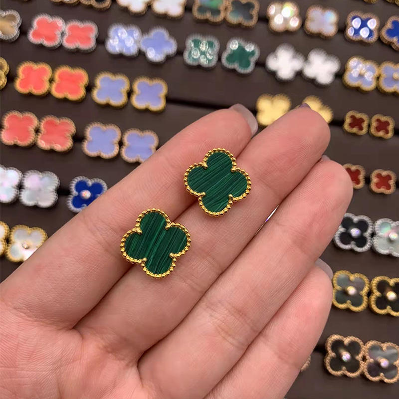 Серьги Four Leaf Grass, легкие роскошные белые рябчики с красным агатом и малахитом, женские серьги-гвоздики