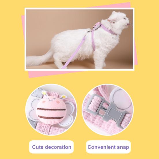 Набор поводков для кошек, регулируемый поводок с изображением пчелы из мультфильма для маленьких и средних собак, ошейник с защитой от побега для домашних животных, поводок для прогулок на свежем воздухе