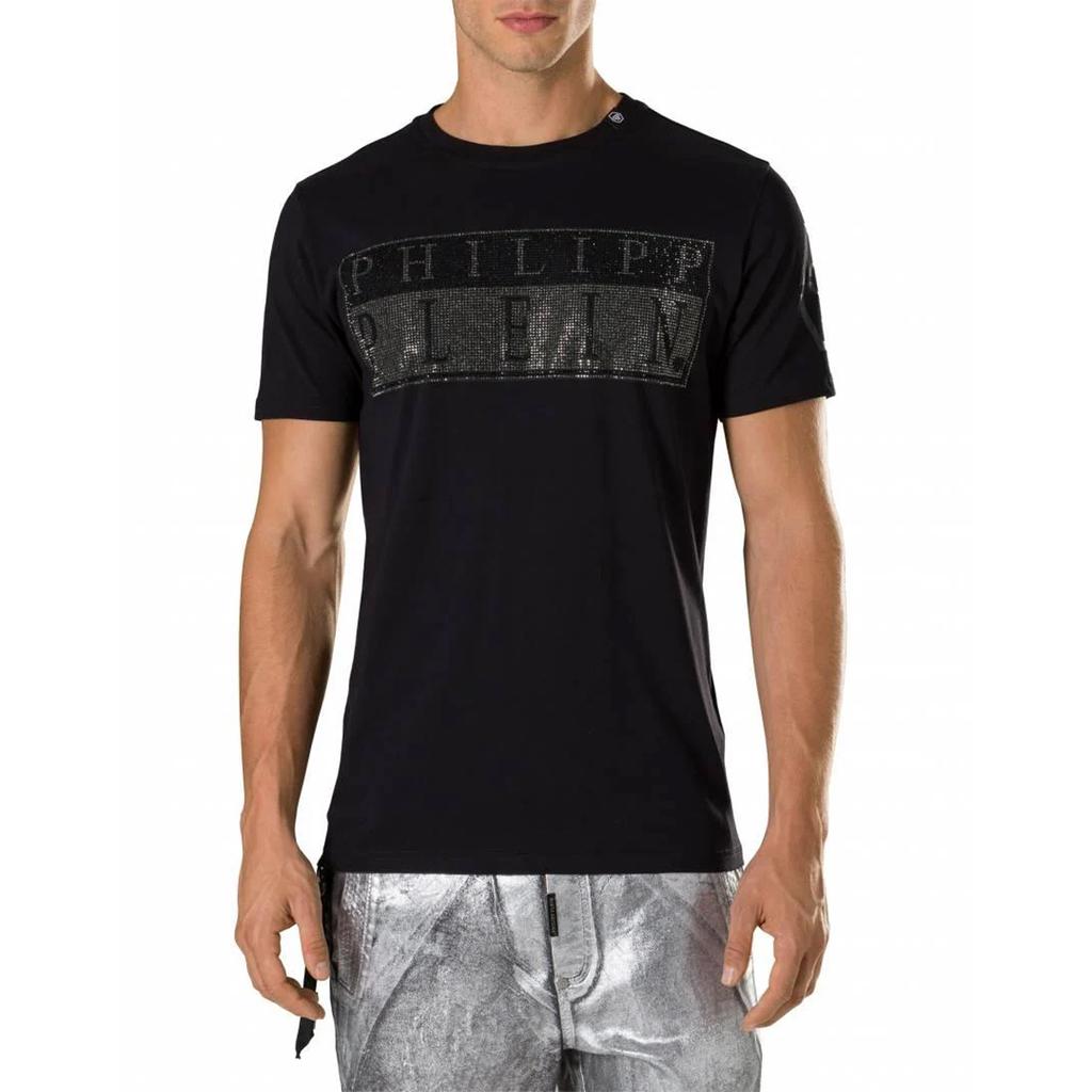 Philipp Plein Mens Monotone Logo Diamante T-Shirt