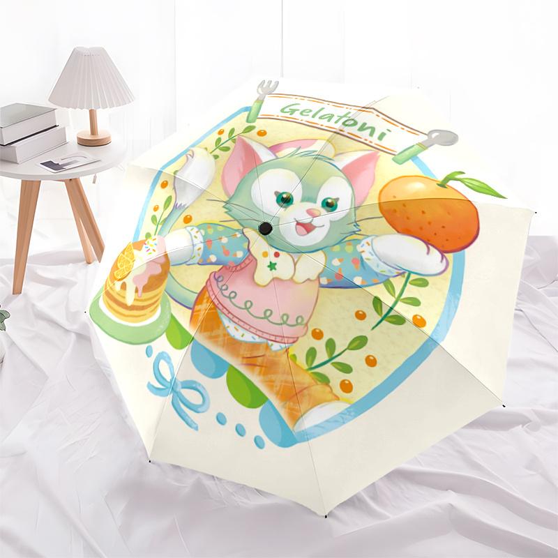 1pc Gelatoni & Orange Automatic 3-Fold Umbrella Design, Cute Cartoon Pattern, Portable Outdoor Umbrella, Perfect, Holiday Gift for Disney fa