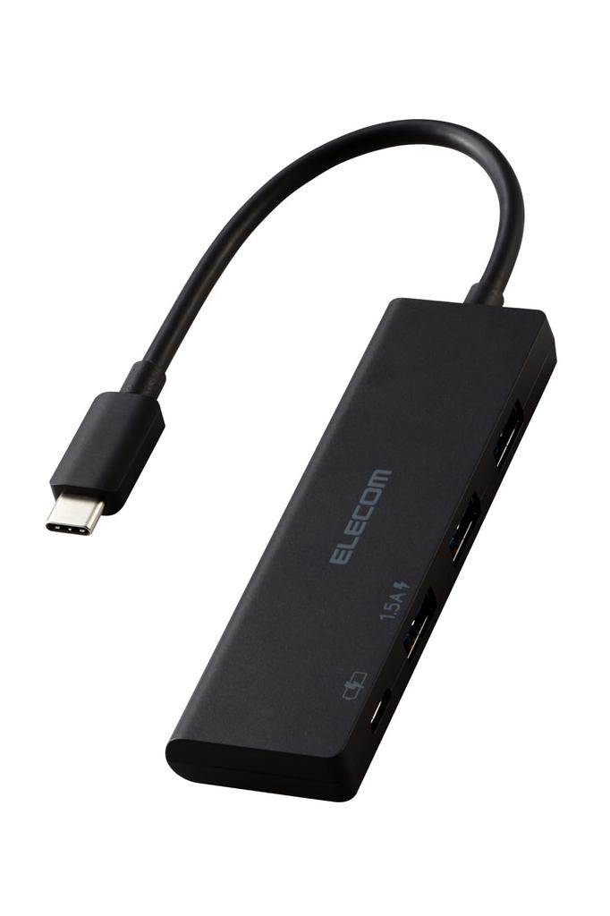 USB-концентратор ELECOM с 3 и 1 PD100W, 4-в-1, подключение USB-C, порты USB-A, порт USB-C, зарядка, поддержка, высокоскоростная передача, черный, U3HC-H040PBK