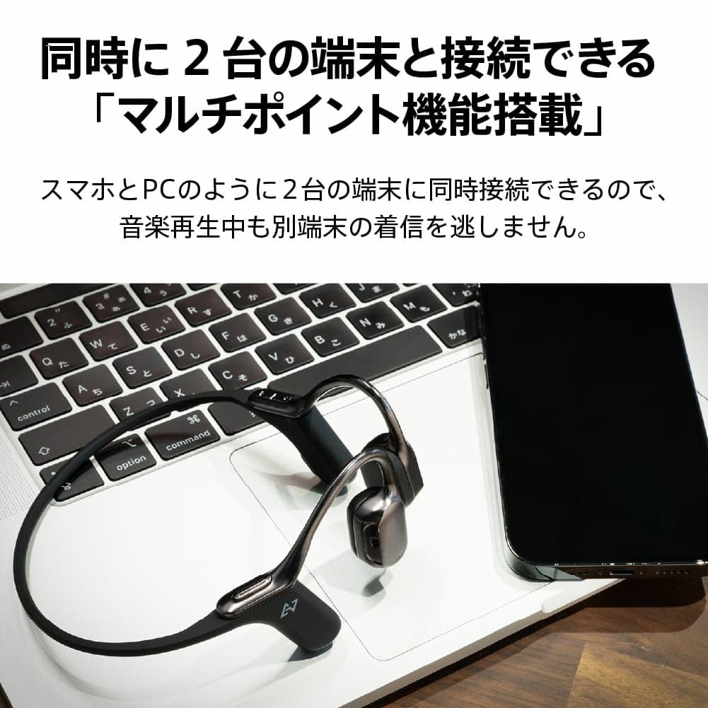 AVIOT Bone Conduction Headset with Boom Running Open Ear BA Bluetooth IPX5 12 Hours Long Playback Multipoint Sticker Included WB-E1M-GLE Microphone,