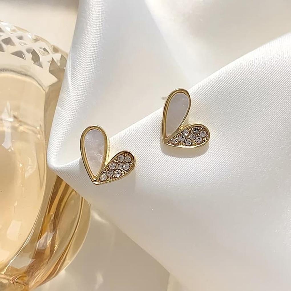 925 Silver Earrings Daily One-Sided Cubic Point Heart