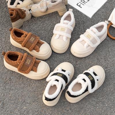 Виноградная мать, те же универсальные пушистые туфли, теплые женские повседневные туфли на высокой толстой подошве, женские хлопковые туфли из коровьего велюра на липучке