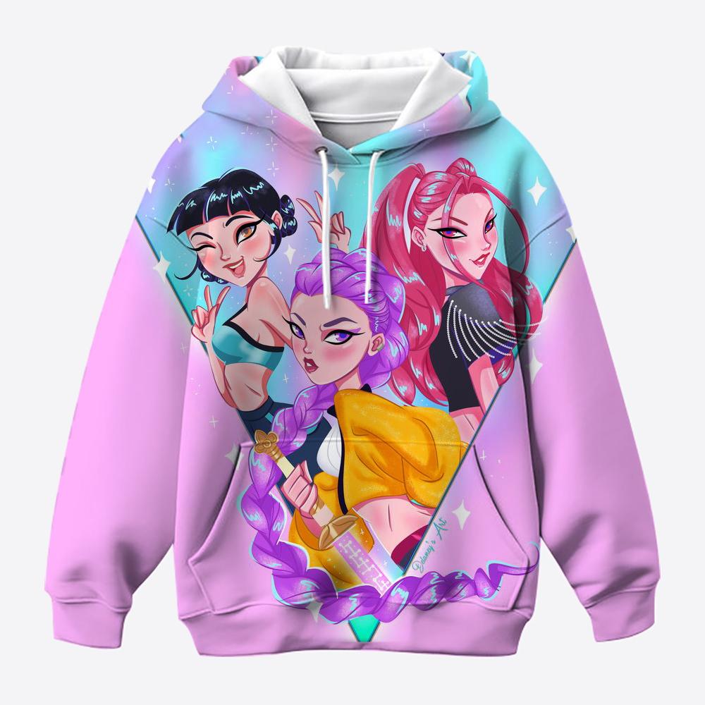 Модная повседневная толстовка для девочек, детская толстовка в стиле нового фильма K-Pop Demon Slayer, универсальный трендовый пуловер