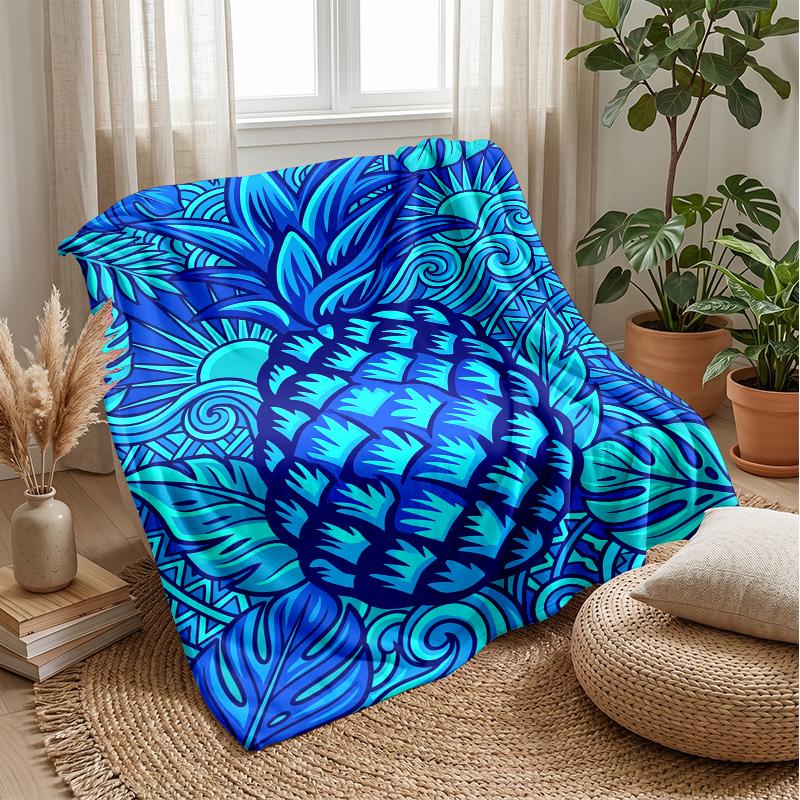 Blue Pineapple Pattern blanket Personalized Name Flannel Blanket Soft Cozy Plush Throw for Sofa Bed Lightweight Home Decor